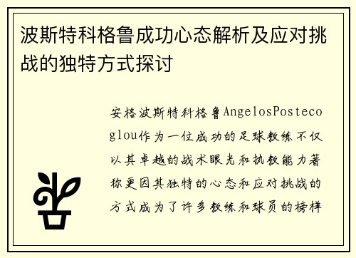 波斯特科格鲁成功心态解析及应对挑战的独特方式探讨